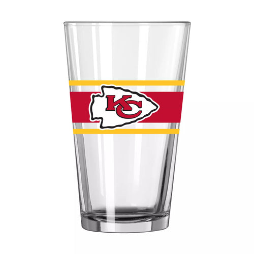 Kansas City Chiefs NFL Pack of 2 16oz Spirit Pint Glass featuring iconic team logo, perfect for showcasing your Chiefs pride on game day.