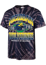 Load image into Gallery viewer, Michigan Wolverines NCAA &#39;47 Brand Navy Tie Dye Vintage Tubular Men&#39;s Tee Shirt - Casey&#39;s Sports Store
