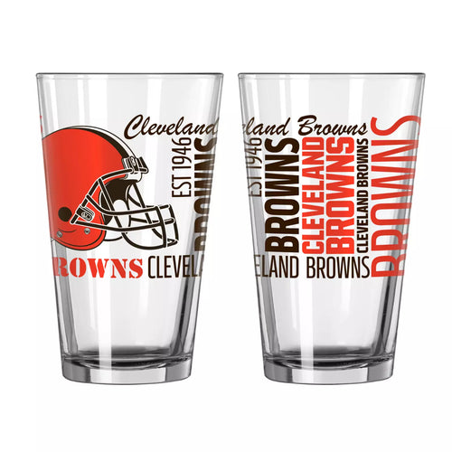 Cleveland Browns NFL Set of 16oz Pint Glass Cup Mug featuring the iconic team logo by Logo Brands, perfect for celebrating game days and showcasing team spirit.