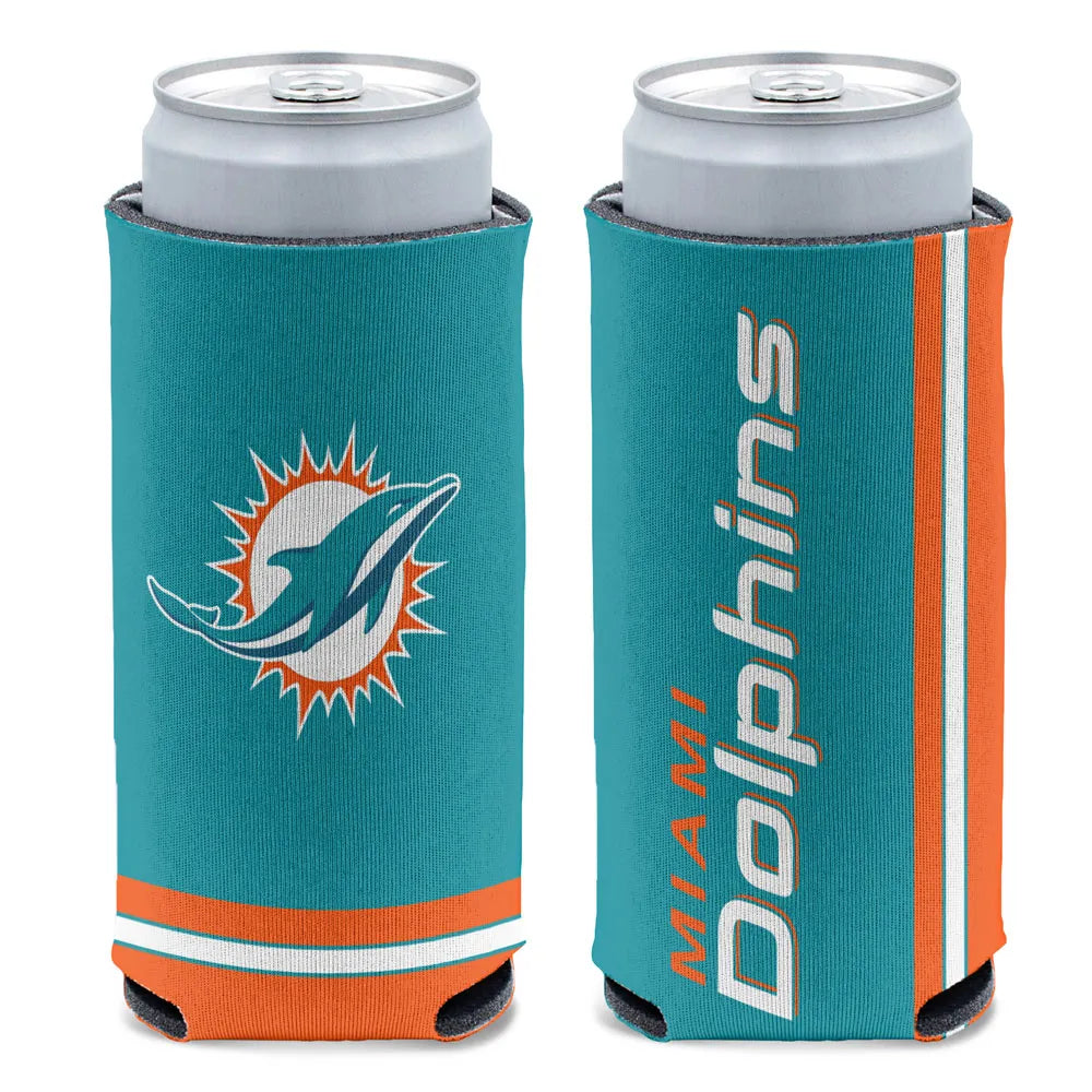 Miami Dolphins NFL Slim 2-Sided Koozie Coozie Can Cooler by WinCraft - perfect Miami Dolphins slim can cooler for game day refreshments.