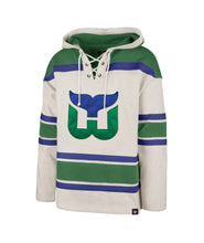 Load image into Gallery viewer, Hartford Whalers NHL &#39;47 Brand Throwback Light Gray Lacer Men&#39;s Hoodie - Casey&#39;s Sports Store
