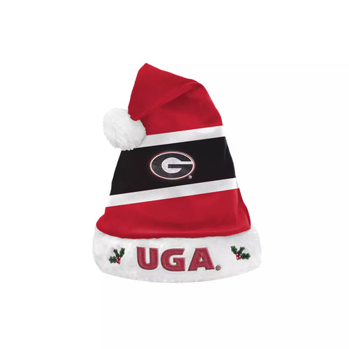 Georgia Bulldogs NCAA Santa Hat Forever Collectibles featuring vibrant red and white colors, designed for ultimate comfort and team spirit during the holiday season.