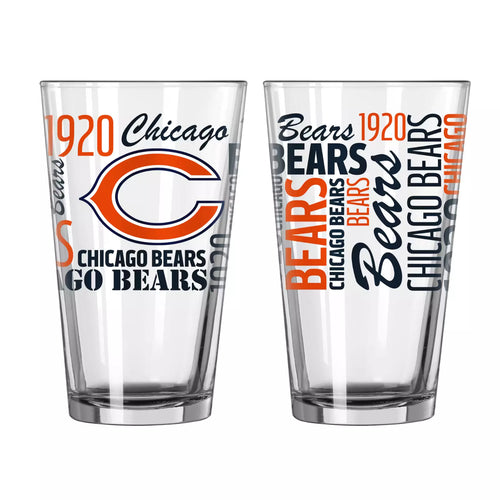 Chicago Bears NFL Set of 16oz Pint Glass Cup Mug by Logo Brands featuring the vibrant Chicago Bears logo, perfect for game day and fan gatherings.