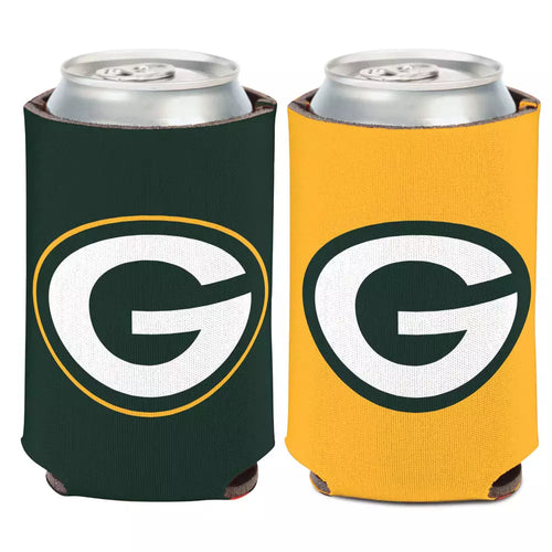 Green Bay Packers NFL 2-Sided Koozies Can Cooler from WinCraft showing vibrant team graphics, perfect for keeping drinks cold at game day.