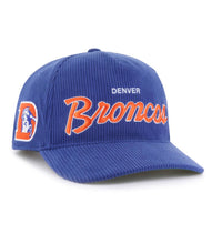 Load image into Gallery viewer, Denver Broncos NFL '47 Throwback Corduroy Blue Hitch Snapback Adjustable Hat, perfect for fans, featuring the Denver Broncos hat design.
