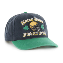 Load image into Gallery viewer, Notre Dame Fighting Irish NCAA &#39;47 Navy Two Tone Hitch Adjustable Snapback Hat displayed, showcasing its stylish navy blue design and adjustable fit, perfect for fans of all ages.
