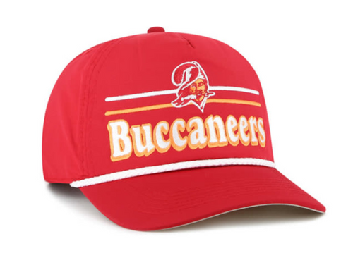 Tampa Bay Buccaneers NFL '47 Throwback Red Hitch Rope Snapback Adjustable Hat showcasing vibrant red color and retro design, perfect for fans of the Tampa Bay Buccaneers hat.