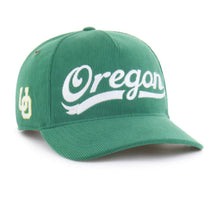 Load image into Gallery viewer, Oregon Ducks NCAA '47 Brand Throwback Corduroy Green Hitch Adjustable Hat featuring a classic design, perfect for fans of the Oregon Ducks hat.
