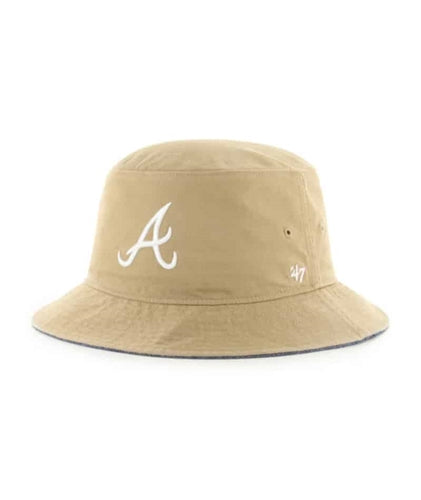 Atlanta Braves MLB '47 Brand Khaki Chambray Ballpark One Size Adult Bucket Hat - Casey's Sports Store