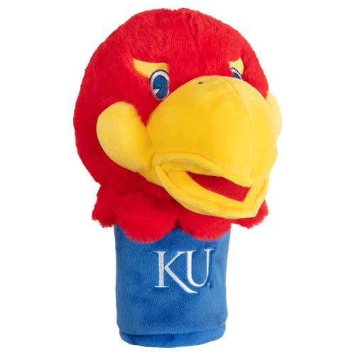 Kansas Jayhawks NCAA Team Mascot Golf Driver Head Cover by WinCraft, showcasing vibrant team colors and mascot design for golf enthusiasts.