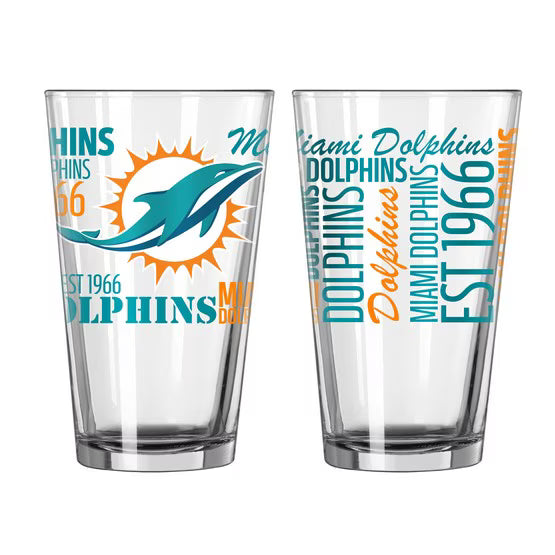 Miami Dolphins NFL Pack of 2 16oz Spirit Pint Glass - Durable and stylish Miami Dolphins glass featuring the team's logo, ideal for fans and collectors.