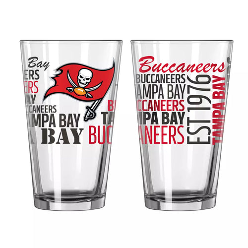 Tampa Bay Buccaneers NFL Pack of 2 16oz Spirit Pint Glass featuring the Buccaneers logo for ultimate team pride.