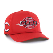 Load image into Gallery viewer, Cincinnati Reds MLB '47 Brand Red Hitch Rope Adjustable Snapback Hat, featuring a stylish rope detail, perfect for fans looking to support their team with a comfortable Cincinnati Reds hat.
