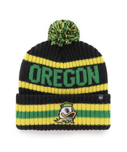 Load image into Gallery viewer, Oregon Ducks NCAA &#39;47 Brand Winter Beanie Knit Ski Cap Hat featuring the iconic Oregon Ducks logo, designed for warmth and team spirit during winter activities.
