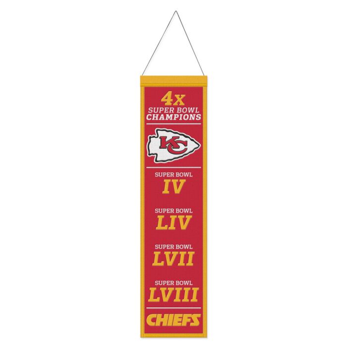 Kansas City Chiefs NFL 4X Super Bowl Champions Banner Embroidered Wool 8