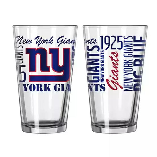New York Giants NFL Set of 16oz Pint Glass Cup Mug by Logo Brands showcasing team logo, perfect for game day celebrations and enjoying beverages.