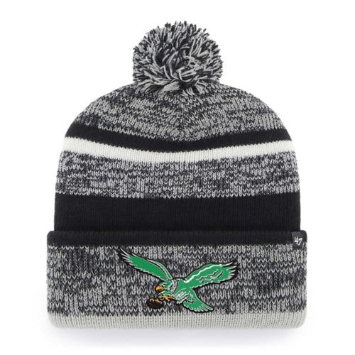 Philadelphia Eagles NFL '47 Brand Throwback Winter Beanie Knit Ski Cap Hat featuring the classic team logo, perfect for staying warm while showing team spirit.