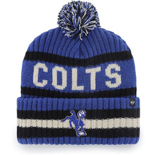 Load image into Gallery viewer, Indianapolis Colts NFL &#39;47 Brand Winter Beanie Knit Ski Cap Hat displayed on a white background, showcasing the team&#39;s logo and knit design.
