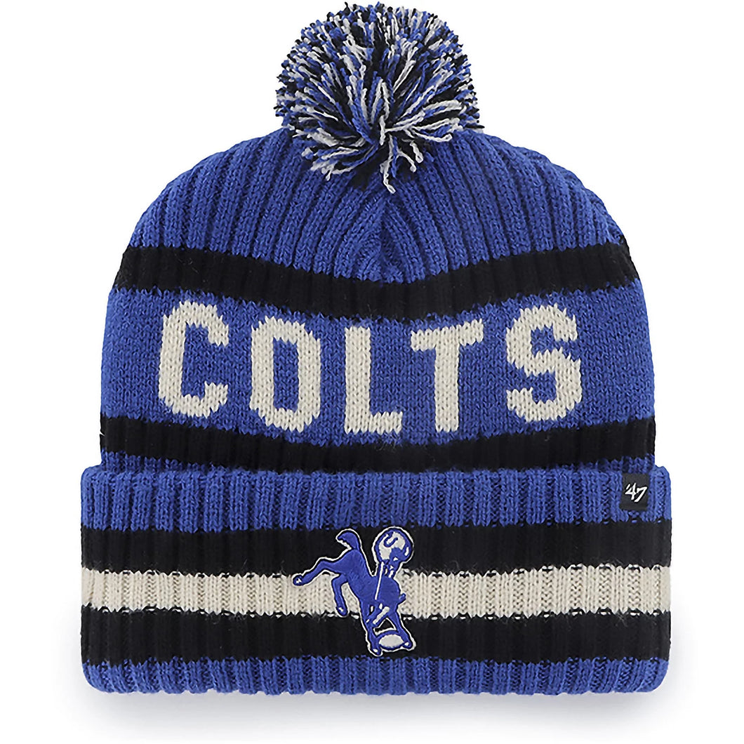 Indianapolis Colts NFL '47 Brand Winter Beanie Knit Ski Cap Hat displayed on a white background, showcasing the team's logo and knit design.