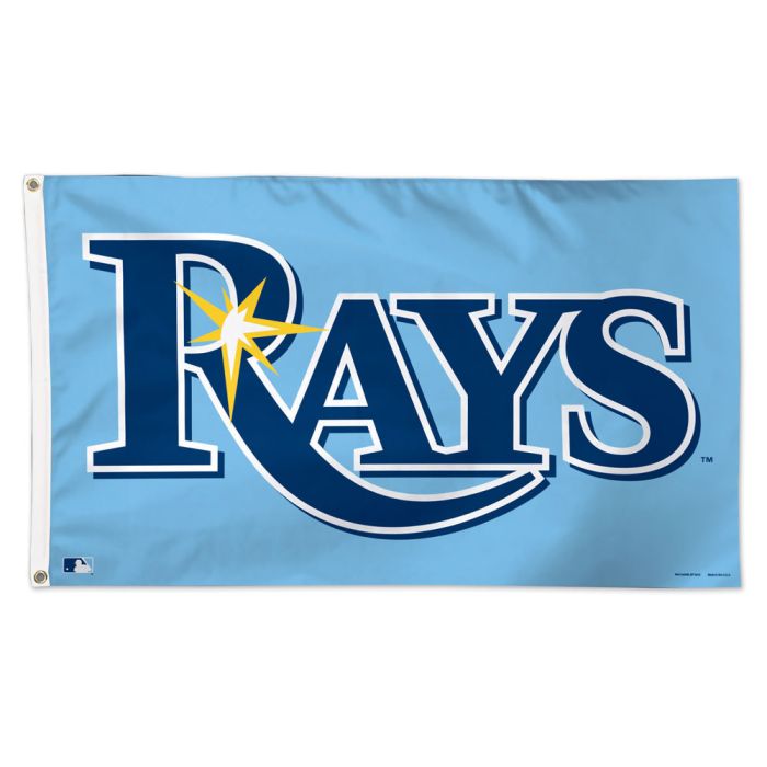 Tampa Bay Rays MLB Blue Deluxe 3' x 5' Flag by WinCraft, showcasing the team's logo in vibrant blue color, perfect for displaying team spirit at home, outdoors, or during games.