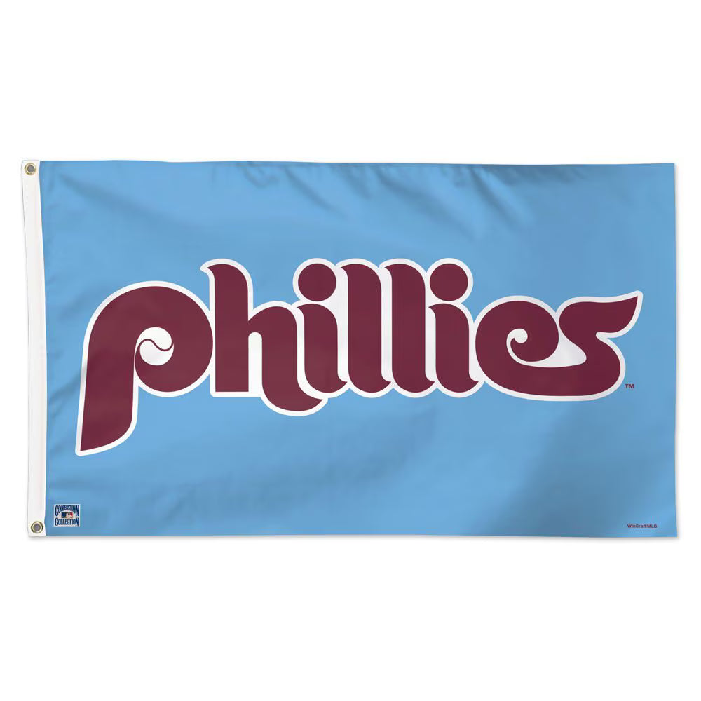 Philadelphia Phillies MLB Blue Throwback Deluxe 3' x 5' Flag by WinCraft - A vibrant Philadelphia Phillies flag showcasing the iconic team logo, perfect for displaying your team spirit.