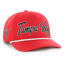 Load image into Gallery viewer, Tampa Bay Buccaneers NFL '47 Brand Red Script Hitch Rope Snapback Adjustable Hat showcasing vibrant colors, perfect for fans of the team.
