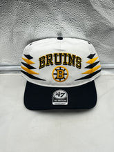 Load image into Gallery viewer, Boston Bruins NHL &#39;47 Brand White Diamond Hitch Adjustable Snapback Hat showcasing stylish design and team colors

