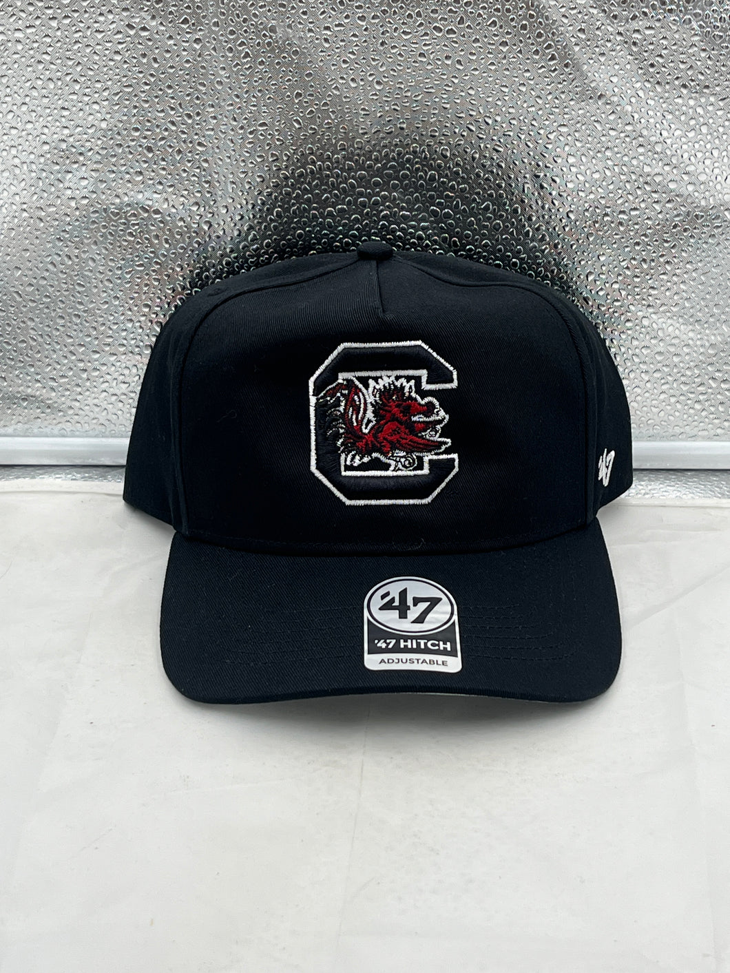 South Carolina Gamecocks NCAA '47 Brand Black Hitch Adjustable Snapback Hat showcasing its stylish design and iconic logo, perfect for fans supporting their team with comfort and flair.