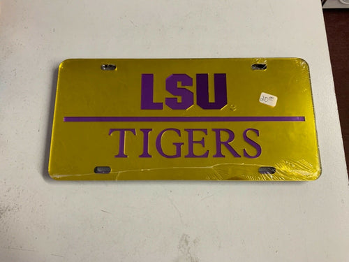 LSU Tigers NCAA Yellow Mirrored Laser Cut License Plate Craftique - Casey's Sports Store
