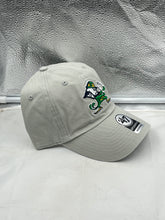 Load image into Gallery viewer, Notre Dame Fighting Irish NCAA &#39;47 Brand Gray Clean Up Adjustable Strapback Hat being worn by a fan at a sports event, demonstrating team pride and style.
