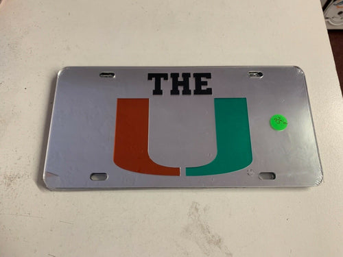 Miami Hurricanes NCAA Silver Mirrored Laser Cut License Plate Craftique - Casey's Sports Store