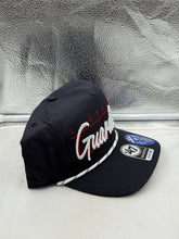 Load image into Gallery viewer, Close-up of the Cleveland Guardians MLB &#39;47 Brand Navy Script Hitch Rope Adjustable Snapback Hat, capturing intricate details of the script logo and materials, great Cleveland Guardians hat for any fan.
