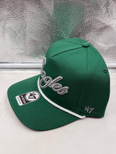 Load image into Gallery viewer, Close-up of Philadelphia Eagles NFL '47 Throwback Green Script Hitch Snapback Adjustable Hat details, featuring high-quality materials for comfort and durability, ideal for any Philadelphia Eagles hat enthusiast.
