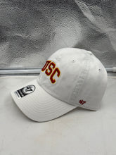 Load image into Gallery viewer, Side view of the USC Trojans NCAA '47 Brand White Clean Up Adjustable Strapback Hat featuring the adjustable strapback design.
