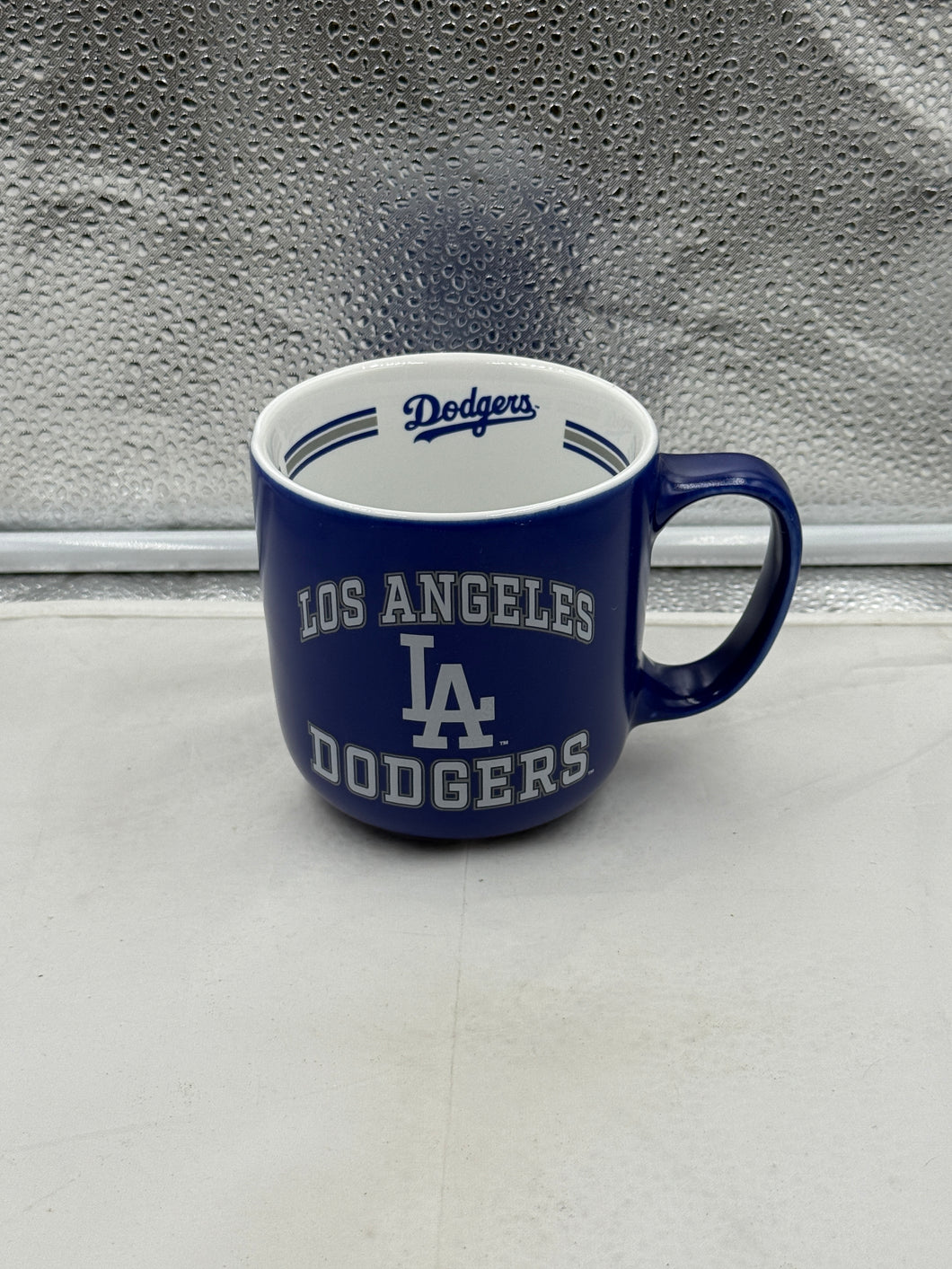 Los Angeles Dodgers MLB Blue 15oz Coffee Mug Cup from Logo Brands featuring vibrant design and iconic Dodgers logo, perfect for fans.