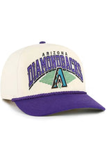 Load image into Gallery viewer, Close-up view of the Arizona Diamondbacks MLB '47 Natural Two Tone Hitch Adjustable Snapback Hat, capturing the intricate details and colors of the Arizona Diamondbacks hat.
