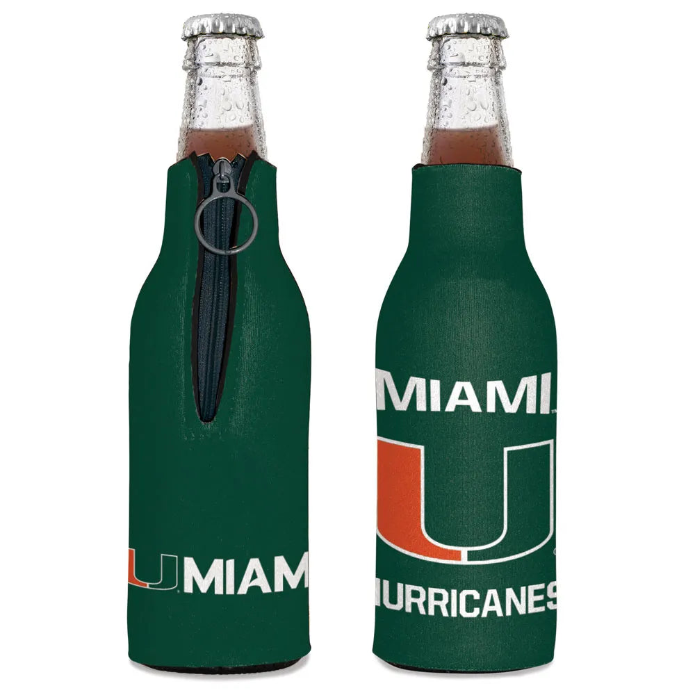 Miami Hurricanes NCAA 2-Sided Bottle Koozie Cooler from WinCraft, perfect for keeping your beverages cold, ideal for fans of the Miami Hurricanes Bottle cooler.