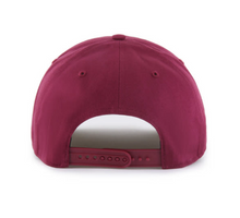 Load image into Gallery viewer, Close-up of the Washington Commanders NFL &#39;47 Brand Red Rope Hitch Snapback Adjustable Hat displaying the high-quality material and classic red color, ideal for game day or casual outings.
