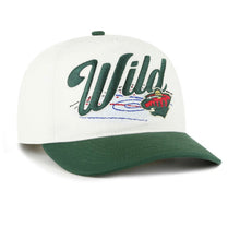 Load image into Gallery viewer, Minnesota Wild NHL '47 Brand White Two Tone Script Hitch Adjustable Snapback Hat
