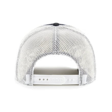Load image into Gallery viewer, Close-up of the Miami Marlins MLB '47 Brand Black Trucker Mesh Adjustable Strapback Hat, an ideal Miami Marlins hat for comfortable and trendy headwear.
