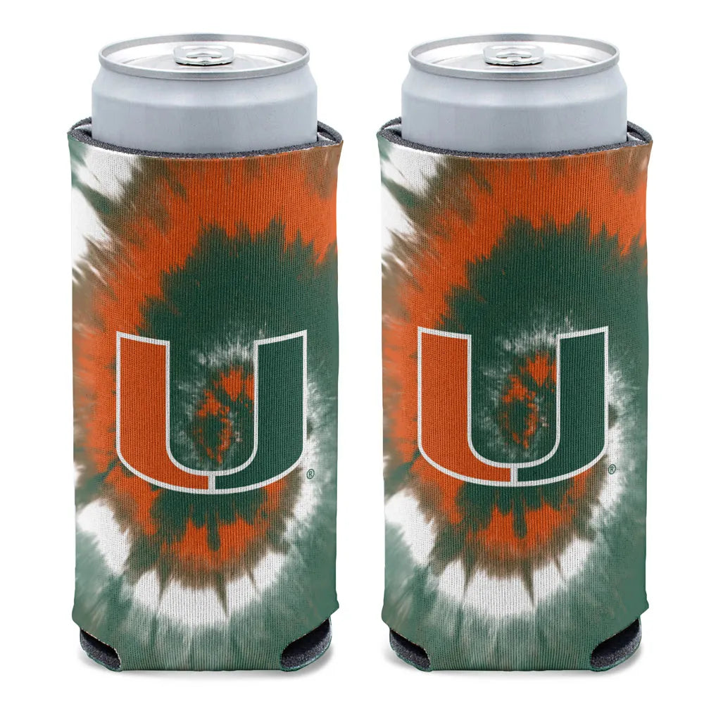 Miami Hurricanes NCAA Slim 2-Sided Koozies Coozies Can Cooler by WinCraft, perfect for keeping drinks cold while showing team spirit.