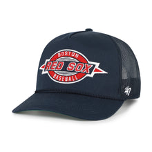 Load image into Gallery viewer, Adjustable snapback design of the Boston Red Sox MLB '47 Brand Throwback Navy Hitch Rope Hat - perfect Boston Red Sox hat for all-day wear.
