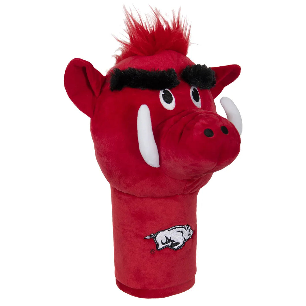 Arkansas Razorbacks NCAA Team Mascot Golf Driver Head Cover from WinCraft showcasing vibrant team colors and detailed mascot design, ideal for avid golfers to protect their golf driver while displaying school spirit.