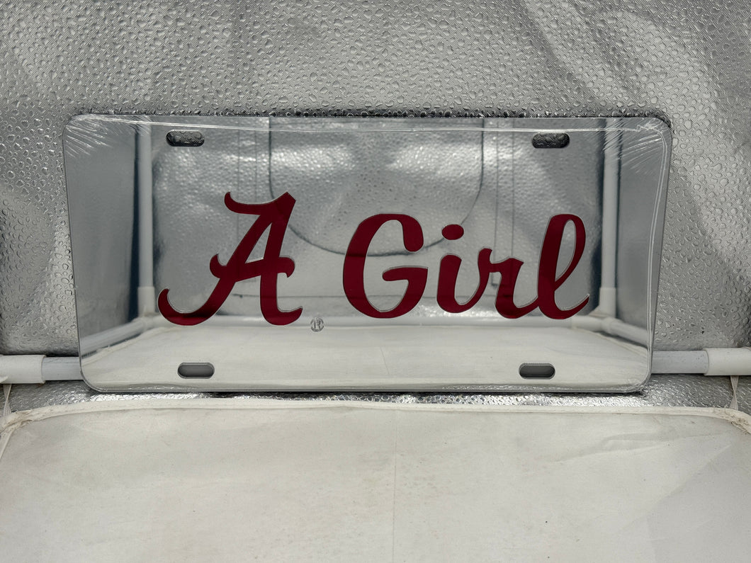 Alabama Crimson Tide NCAA Silver Mirrored Laser Cut License Plate Craftique