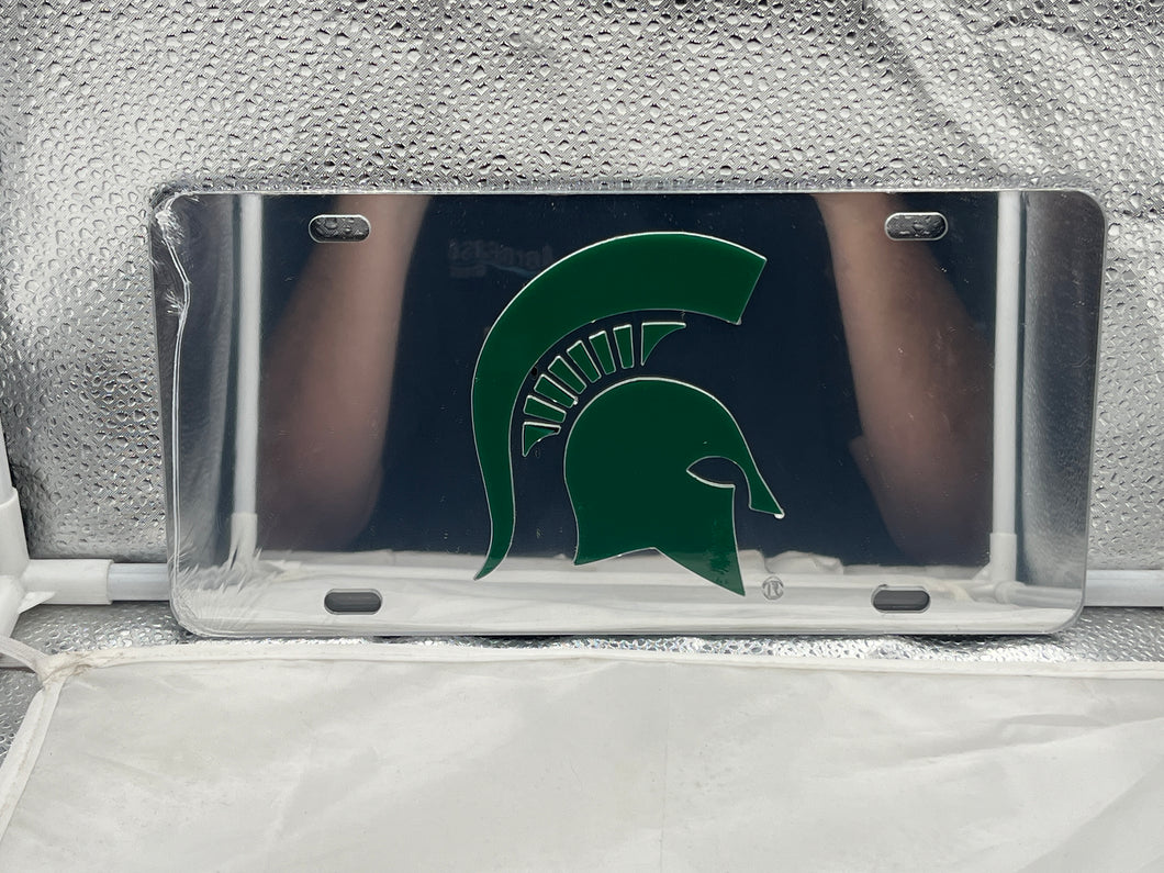 Michigan State Spartans NCAA Silver Mirrored Laser Cut License Plate Craftique