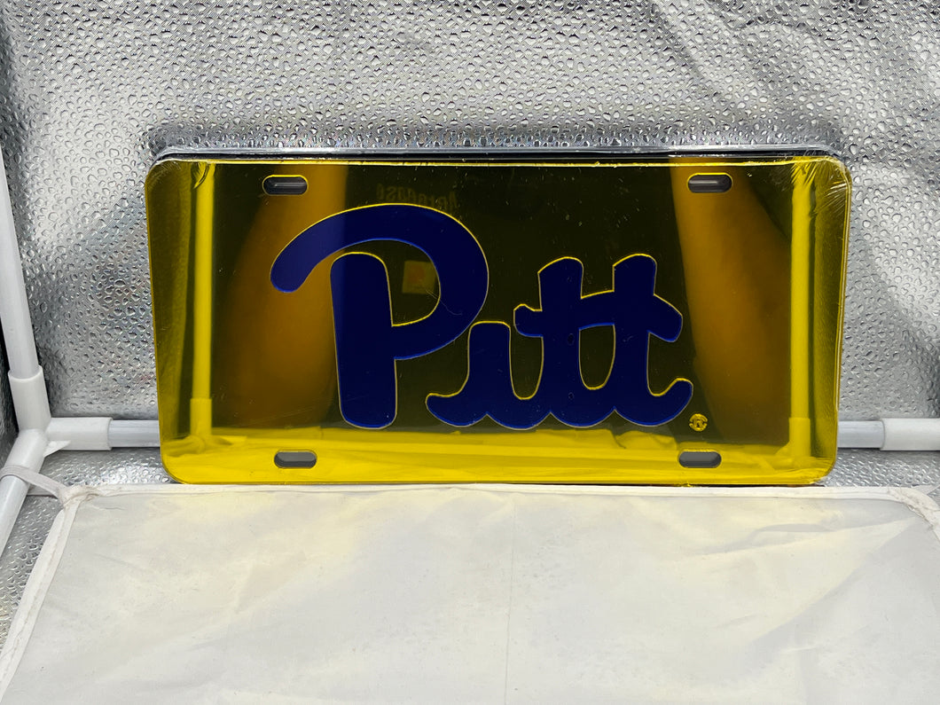 Pitt Panthers NCAA Yellow Mirrored Laser Cut License Plate Craftique