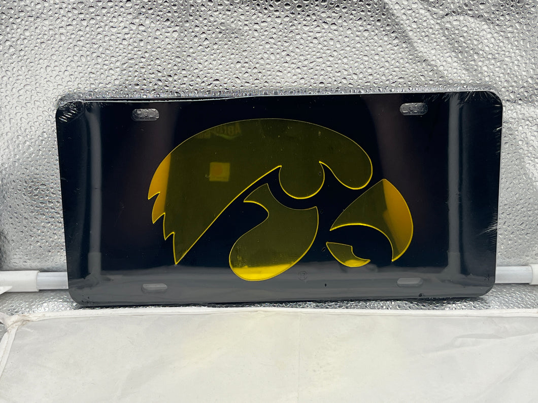 Iowa Hawkeyes NCAA Black Mirrored Laser Cut License Plate Craftique