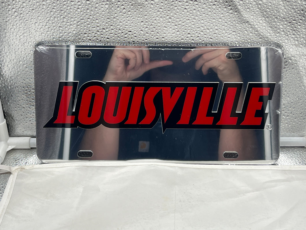 Louisville Cardinals NCAA Silver Mirrored Laser Cut License Plate Craftique