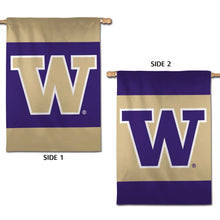 Load image into Gallery viewer, Washington Huskies NCAA Wincraft Double Sided 28" x 40" Banner Flag showcasing team colors and logo, perfect for fans and outdoor display. Ideal Washington Huskies banner.
