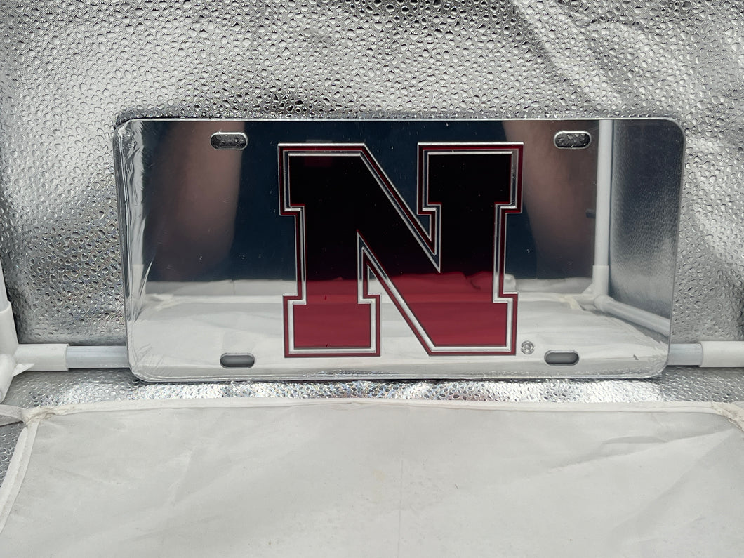 Nebraska Cornhuskers NCAA Silver Mirrored Laser Cut License Plate Craftique